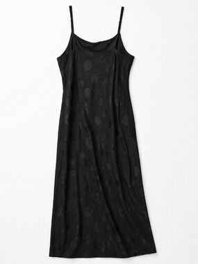 A New Day Black Satin Slip Dress Size Small Floral Jacquard Midi Minimalist Chic